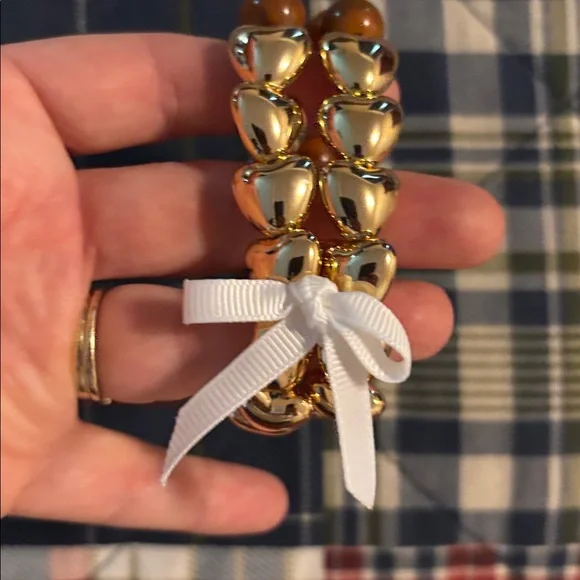 Gold Heart and Brown Beaded Bracelet Set J. Crew - Picture 2 of 2